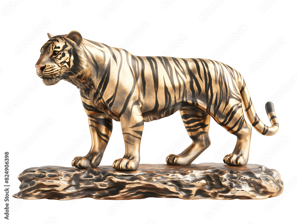 Obraz premium golden tiger statue isolated on traparent background