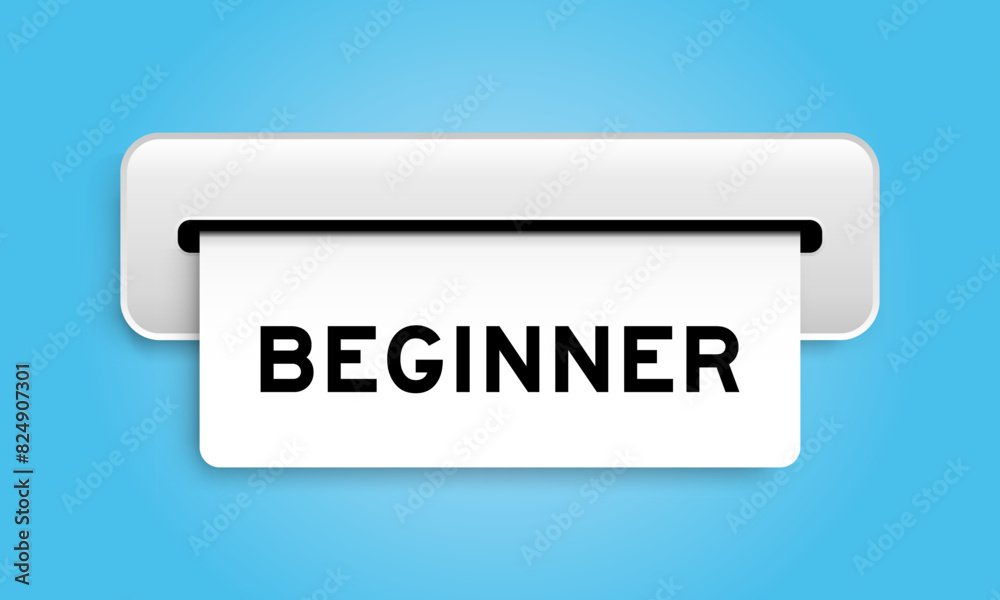 White coupon banner with word beginner from machine on blue color background White coupon banner with word beginner from machine on blue color background