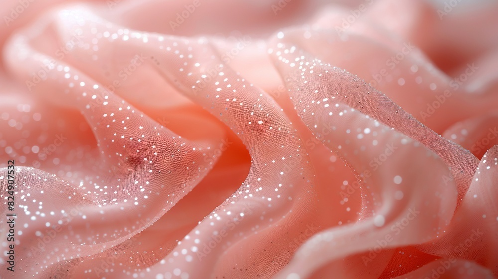 Pink flower with droplets on petals against light pink fabric on pink background Pink flower with droplets on petals against light pink fabric on pink background