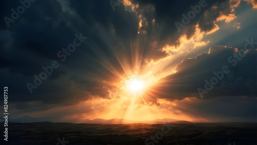 Dramatic Illustration of Sun Rays Breaking Through the Day, Sun Rays Breaking Through Daytime Dramatic Illustration, Stunning Illustration of Daytime Sun Rays for Dramatic Effect, Dramatic Sun Rays