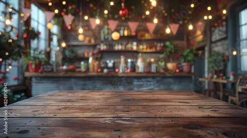 Indoor cafe setting decorated with holiday lights, plant arrangements, and a welcoming ambiance © familymedia