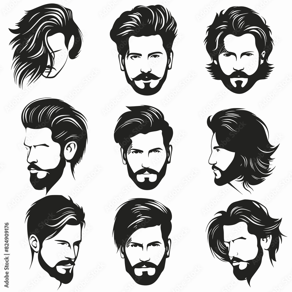 Set of Trendy Men's Hairstyles Vector Illustration Set of Trendy Men's Hairstyles Vector Illustration
