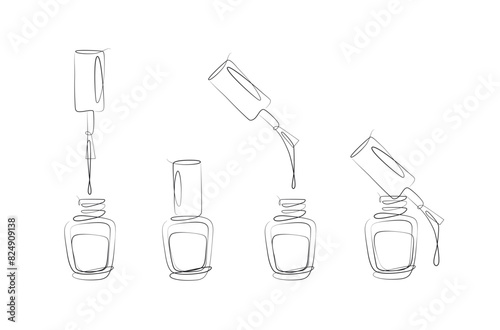 Obraz na płótnie Nails polish bottles and brushes drawing in linear style on beige background w salonie