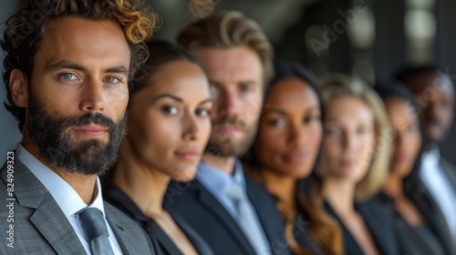 Close-up of a diverse group of well-dressed business professionals in an office environment