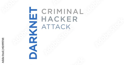Darknet kinetic text abstract concept loop animated. Darkweb cyber crime network word typography seamless looping 3d animation.