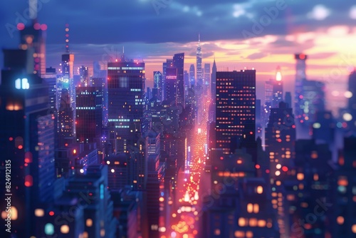 Futuristic Cityscape with Skyscrapers and Colorful Lights © Adobe Contributor