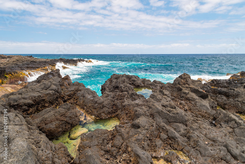 volcanic rocks of Tenerife, coast with azure water