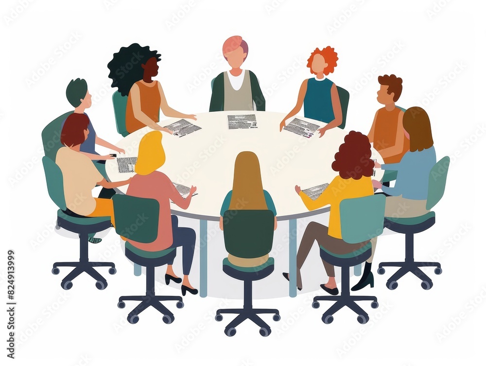 Flat Illustration of Focus Group Discussion on White Background