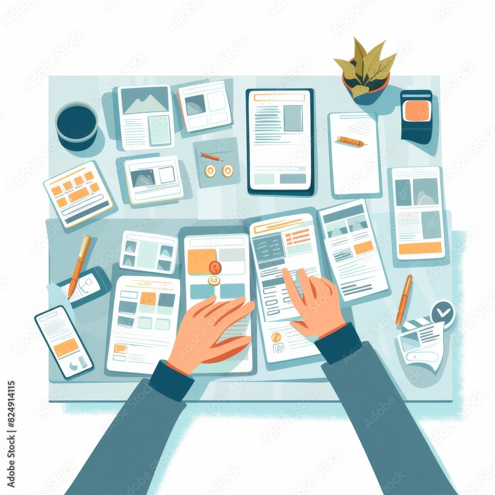 Flat Illustration of Card Sorting Activity on White Background

