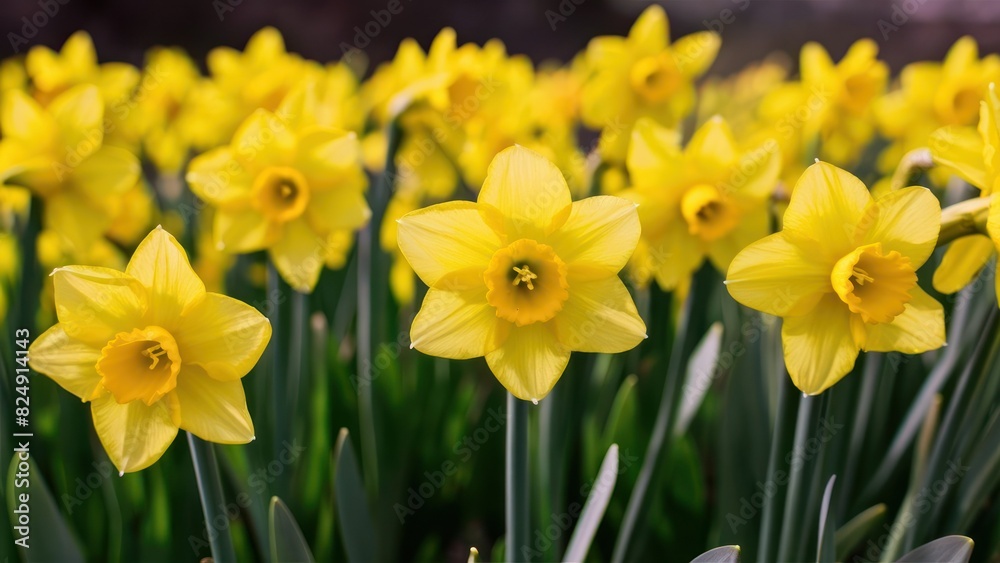 Spring Radiance Close-up Background of Yellow Daffodil Flowers