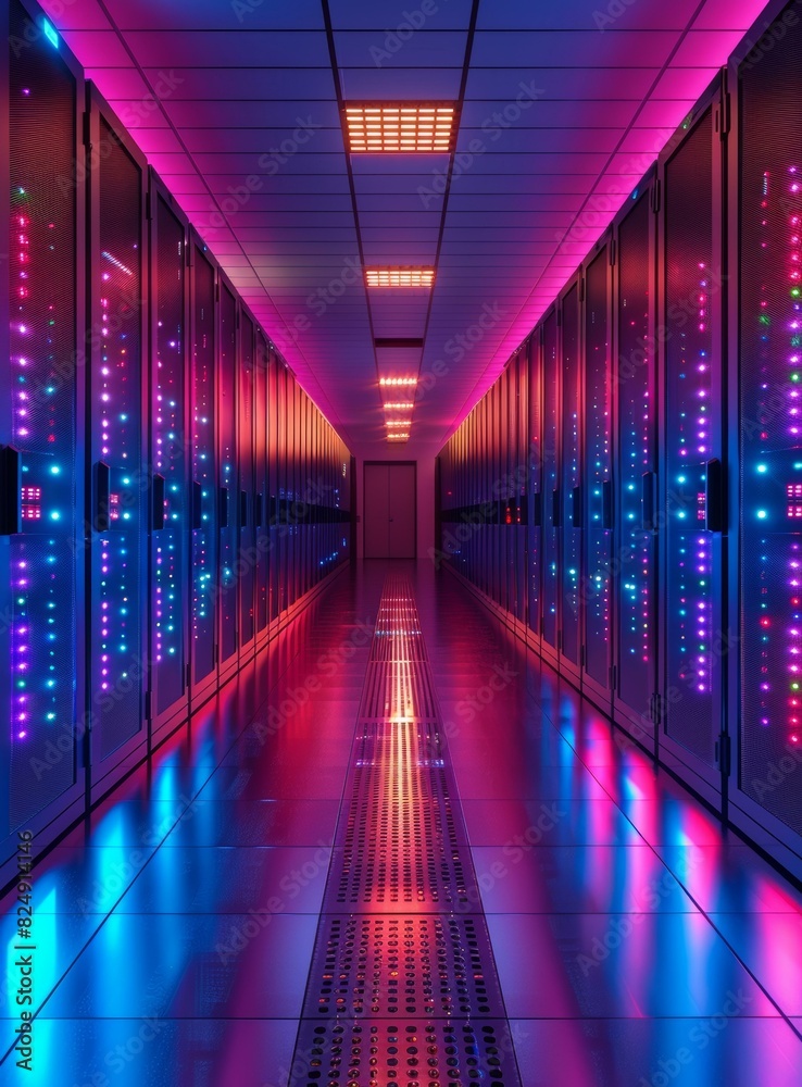 Server Room with Colorful Lights