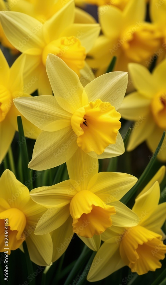 Spring Radiance Close-up Background of Yellow Daffodil Flowers