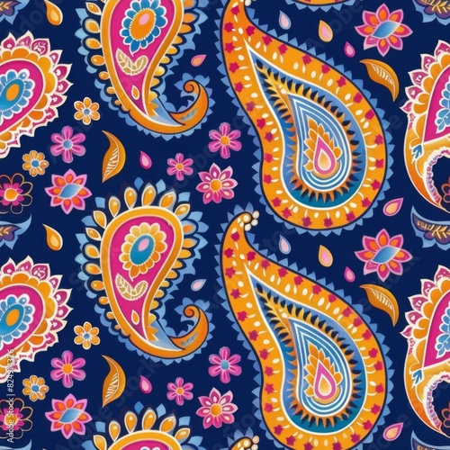 Indian Paisley Seamless Pattern with Intricate Mango Motifs