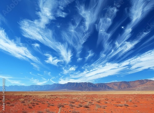Majestic Cirrus Clouds Over Mountain Range