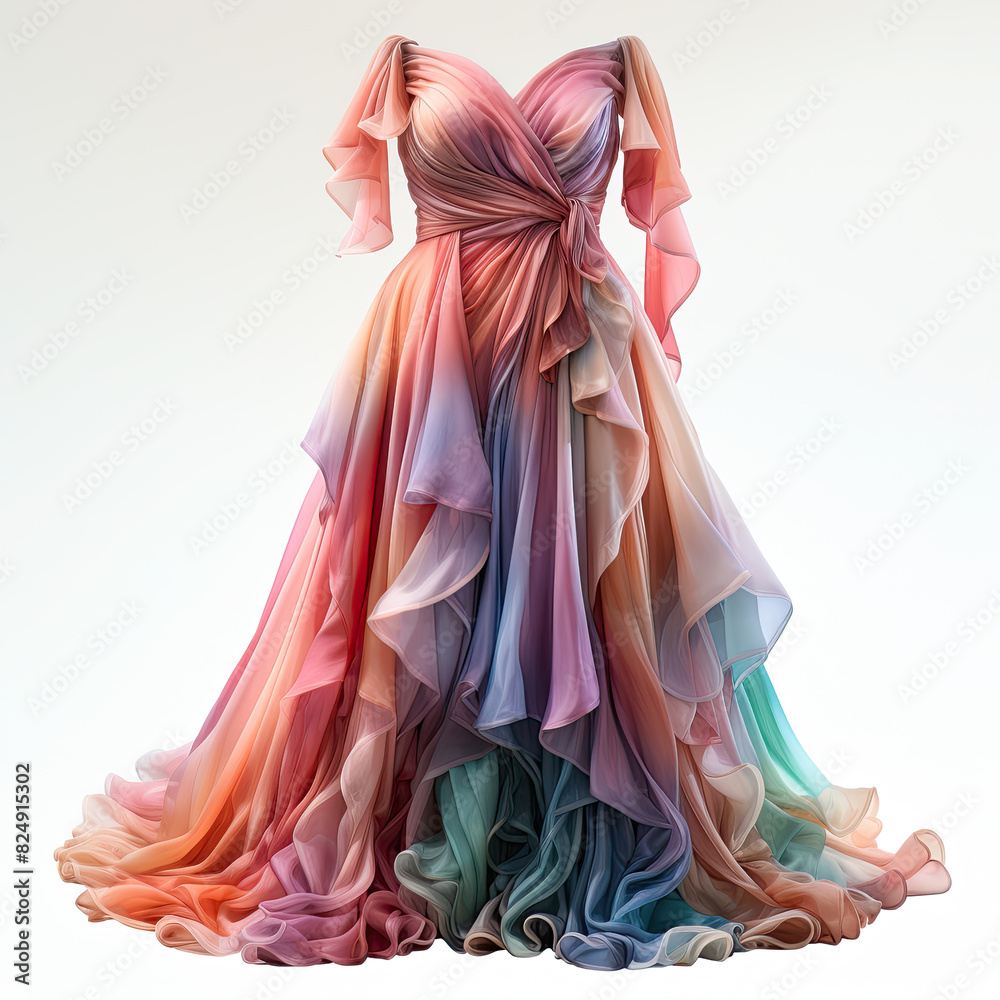 Watercolor Stylish Off the Shoulder Dress Illustration, Generative Ai