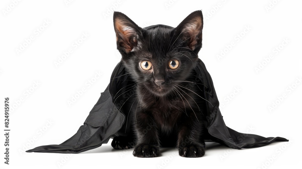 Adorable black kitten peeking out from under a black cloth on a white background, perfect for pet lovers and animal-themed projects. Adorable black kitten peeking out from under a black cloth on a white background, perfect for pet lovers and animal-themed projects.