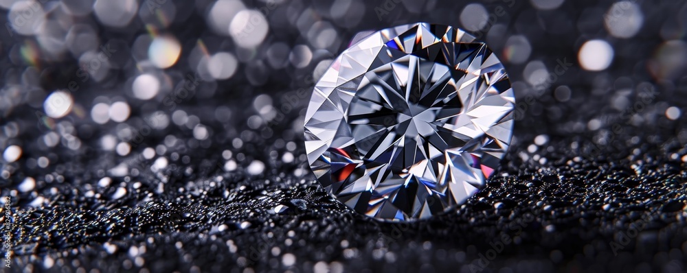 Close-up image of a sparkling diamond on a textured black background, showcasing its brilliance and intricate facets. Close-up image of a sparkling diamond on a textured black background, showcasing its brilliance and intricate facets.