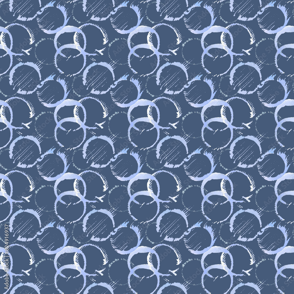 Fototapeta premium Watercolor seamless pattern with brush strokes, Abstract spotted seamless background, polka dots pattern, geometric circles brush strokes, ornament for textiles, packaging, dresses, 