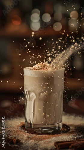 A frothy Costa Rican horchata with a sprinkle of cinnamon, served cold in a traditional cafe