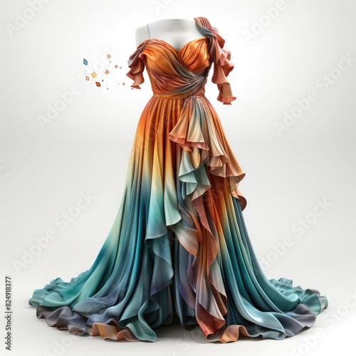 Watercolor Stylish Off the Shoulder Dress Illustration, Generative Ai