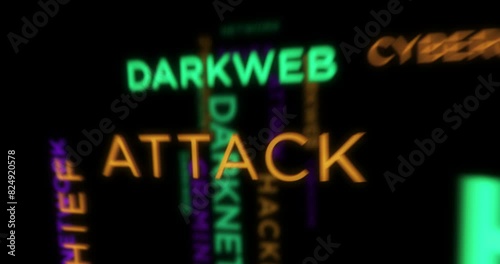 Darknet kinetic text abstract concept loop animated. Darkweb cyber crime network word typography seamless looping 3d animation.