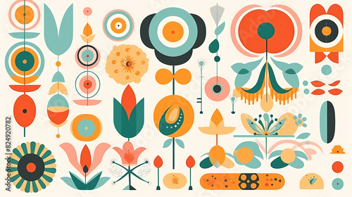 Set of abstract retro geometric shapes vector. Collection of contemporary figure, sparkle, arrow, flower in 70s groovy style
