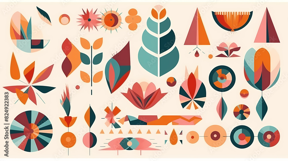 Set of abstract retro geometric shapes vector. Collection of contemporary figure, sparkle, arrow, flower in 70s groovy style Set of abstract retro geometric shapes vector. Collection of contemporary figure, sparkle, arrow, flower in 70s groovy style