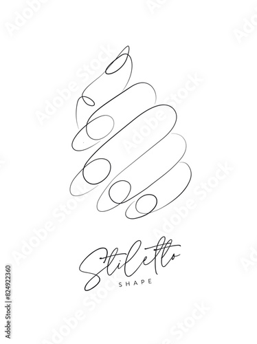 Obraz na płótnie Woman hand with stiletto shape nails drawing in linear style on white background w salonie