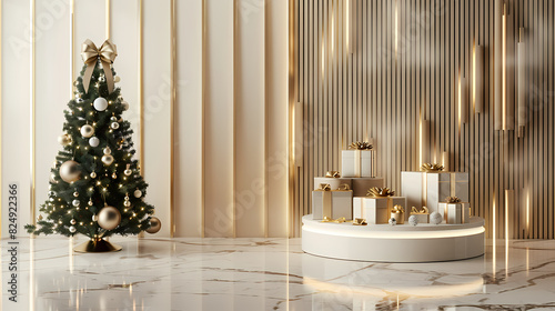 Luxury Merry Christmas product display podium decoration 3d render