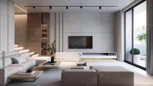 Luxury living room. Simple and beautiful furniture. Real estate  villa  sofa  minimalist room  copy space  mock up