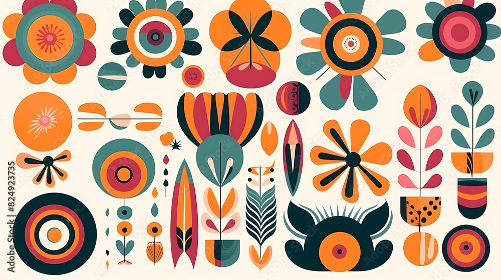 Set of abstract retro geometric shapes vector. Collection of contemporary figure, sparkle, arrow, flower in 70s groovy style Set of abstract retro geometric shapes vector. Collection of contemporary figure, sparkle, arrow, flower in 70s groovy style