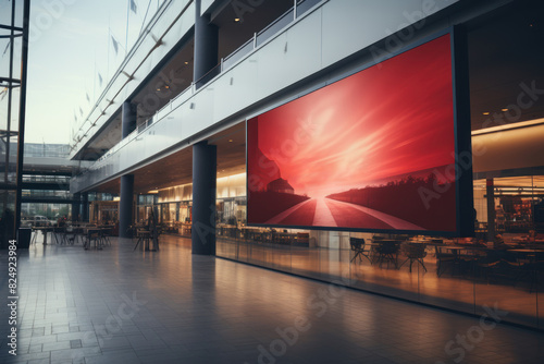Large TV screen in the center of the shopping center. The concept of advertising platforms for business in malls