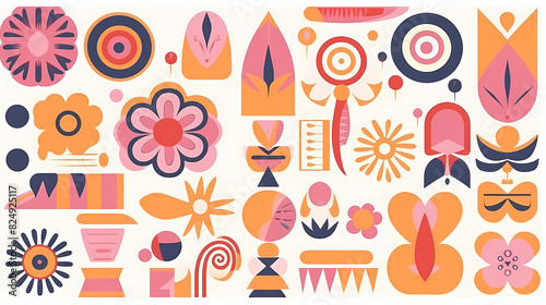 Set of abstract retro geometric shapes vector. Collection of contemporary figure, sparkle, arrow, flower in 70s groovy style