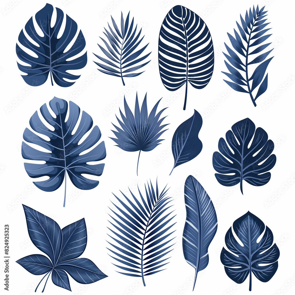 High-Resolution Flat Design Collection of Dark Blue Leaves High-Resolution Flat Design Collection of Dark Blue Leaves