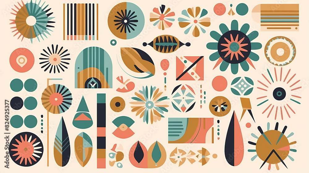 Set of abstract retro geometric shapes vector. Collection of contemporary figure, sparkle, arrow, flower in 70s groovy style Set of abstract retro geometric shapes vector. Collection of contemporary figure, sparkle, arrow, flower in 70s groovy style