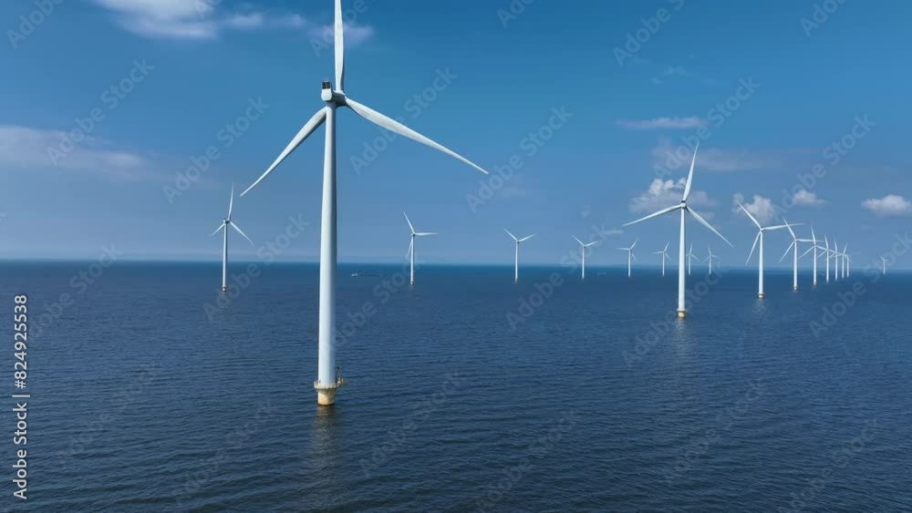 Offshore wind turbines in Flevoland The Netherlands during springtime seen from above. Offshore wind turbines in Flevoland The Netherlands during springtime seen from above.