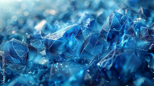 Geometric Style, An artistic representation of blue ice textures with geometric designs, gray lines, and colorful accents, symbolizing the convergence of technology and social networking. Various photo