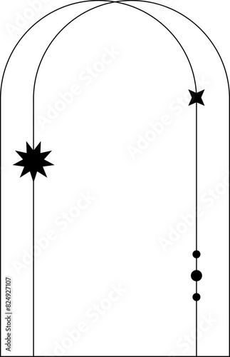 Black ouline vector frame with stars and dots. Decorative lineal border 