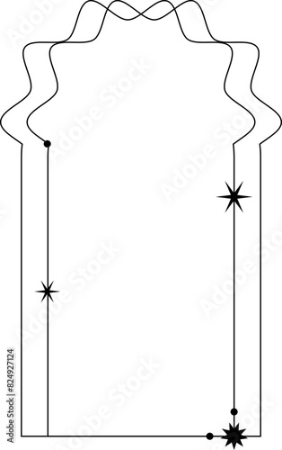 Black ouline vector frame with stars and dots. Decorative lineal border 