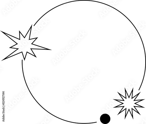 Black ouline vector frame with stars and dots. Decorative lineal border 