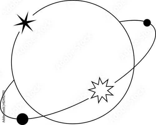 Black ouline vector frame with stars and dots. Decorative lineal border 