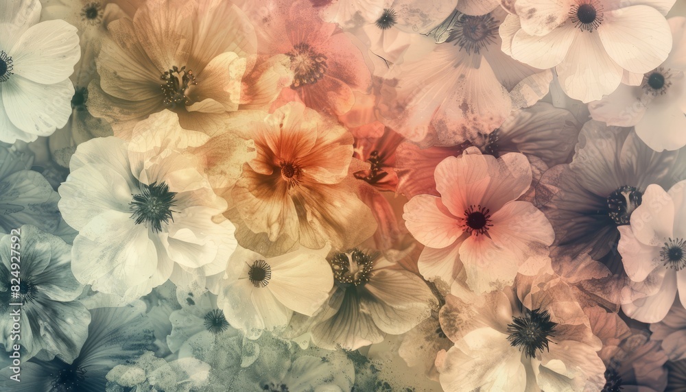 Faded Floral Symphony: An Abstract Garden of Flowers in Soft Pastel Tones - ar 7:4