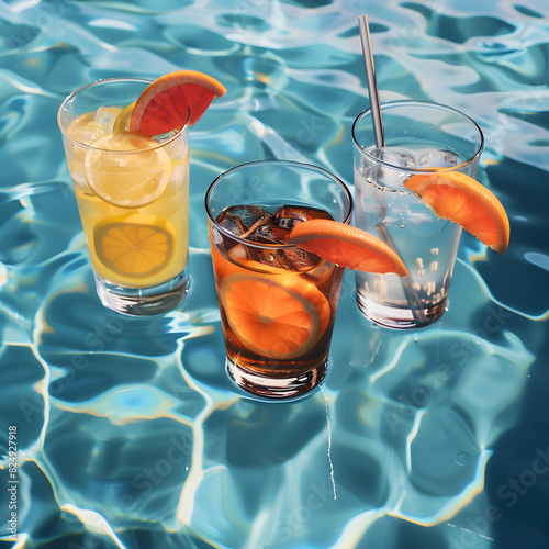 Poolside with Drinks Summer Wallpaper, it is the refreshing drinks that you can sip while you lounge around the pool.