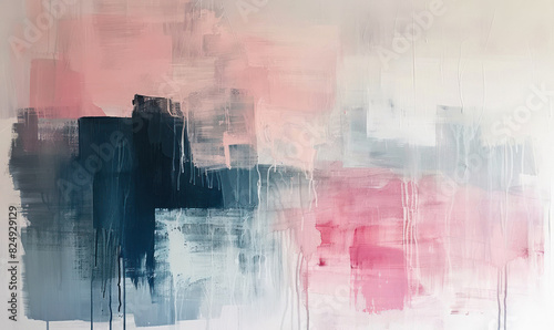 Contemporary abstract with large  soft brush strokes in pastel pink and grey   Generate AI