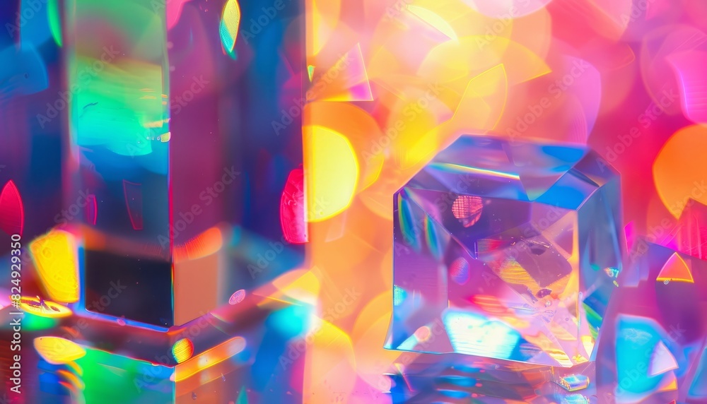 Reflective Fantasy: A Closeup of Multicolored Gradient on Crystal Block