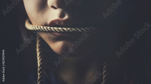 a woman with a rope in her mouth photo