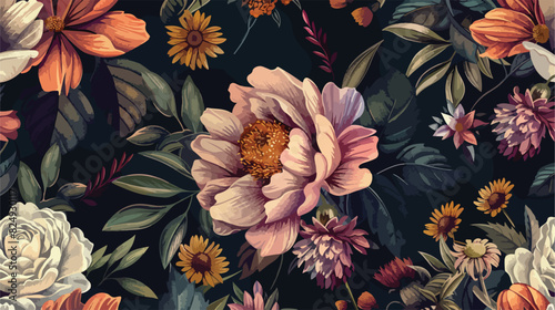 Elegant floral seamless pattern with blooming wild fl