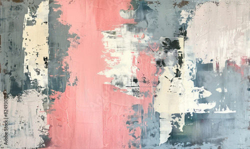 Contemporary abstract with large, soft brush strokes in pastel pink and grey , Generate AI