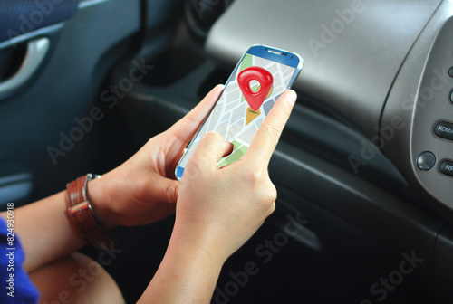 Map location,Gps point navigation, travel way, Application on smartphone, 3d rendering