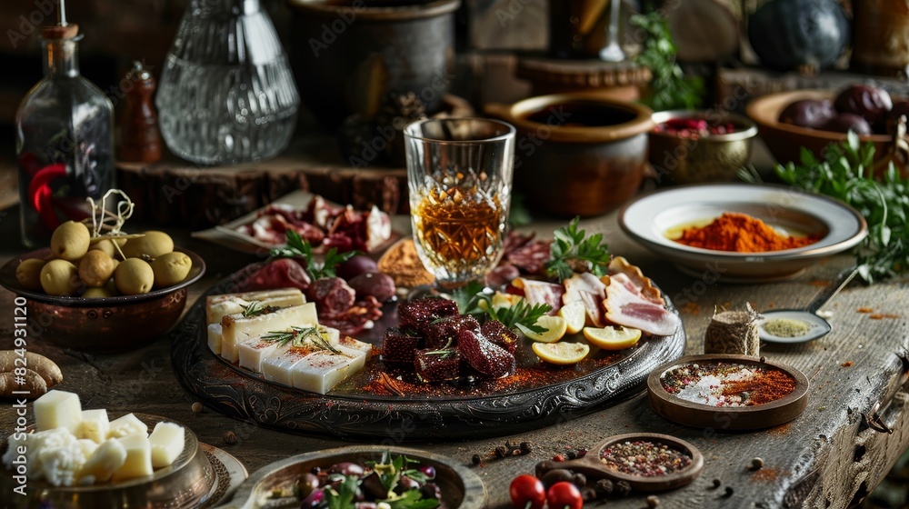 A traditional Turkish mezze with a glass of raki